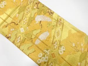 未使用品　白孔雀に松梅模様織出し袋帯（未仕立て）